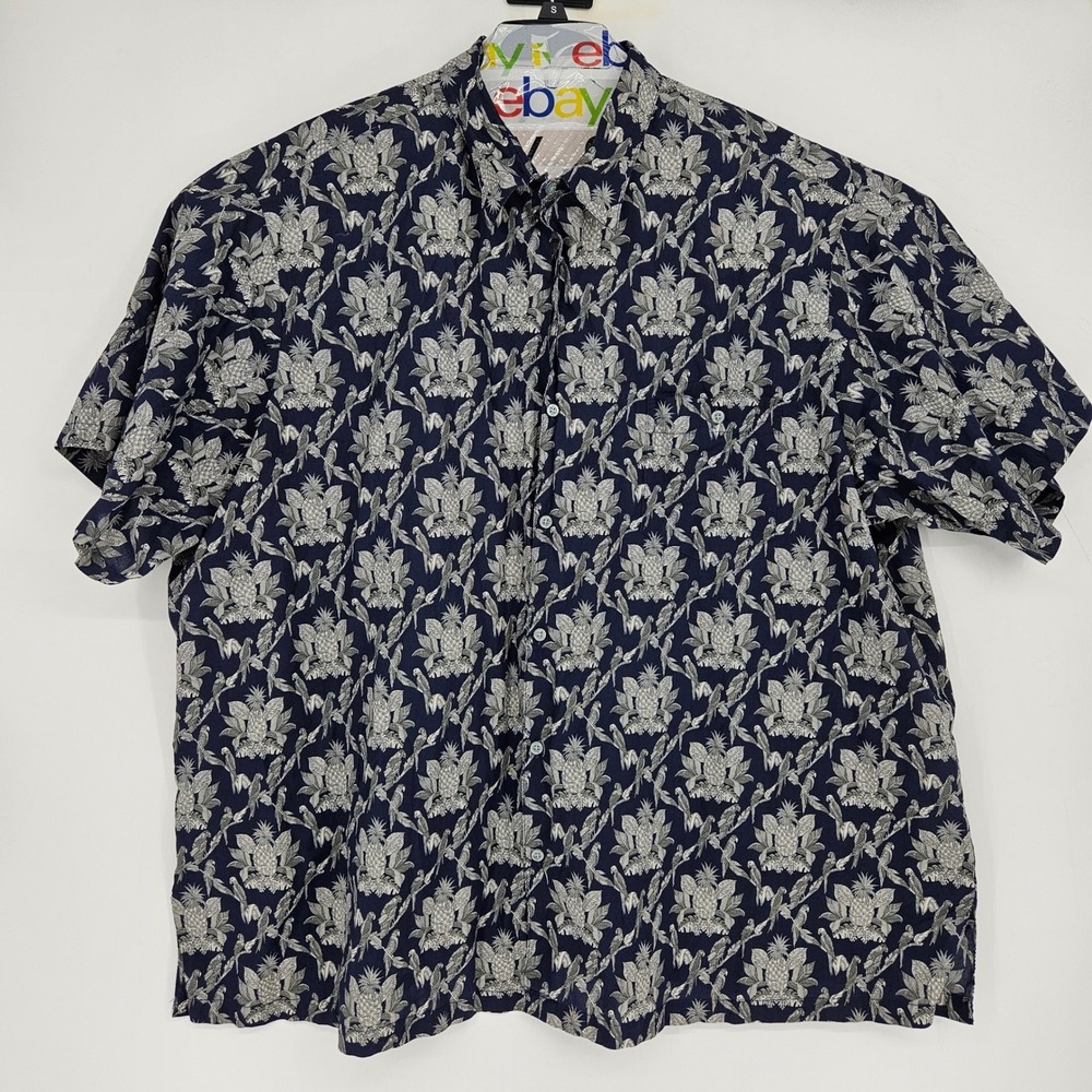 Tori Richard Shirt Mens 4XB Button Short Sleeve Blue Parrots All Over Print